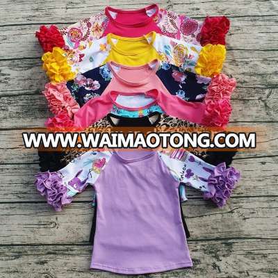 New coming 100% cotton shirts infant baby ruffle raglan shirt