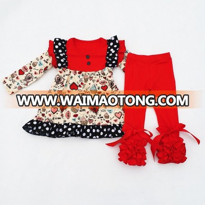 Hot sale kid clothes fall child fashion clothing valentines girls boutique clothing