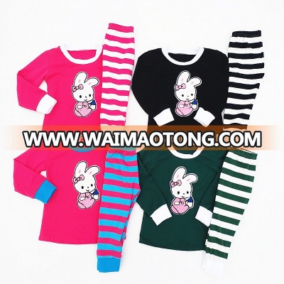 Yiying Kids Boutique Clothing Wholesale Easter Striped Pajamas Children Girls Cute Bunny Outfits