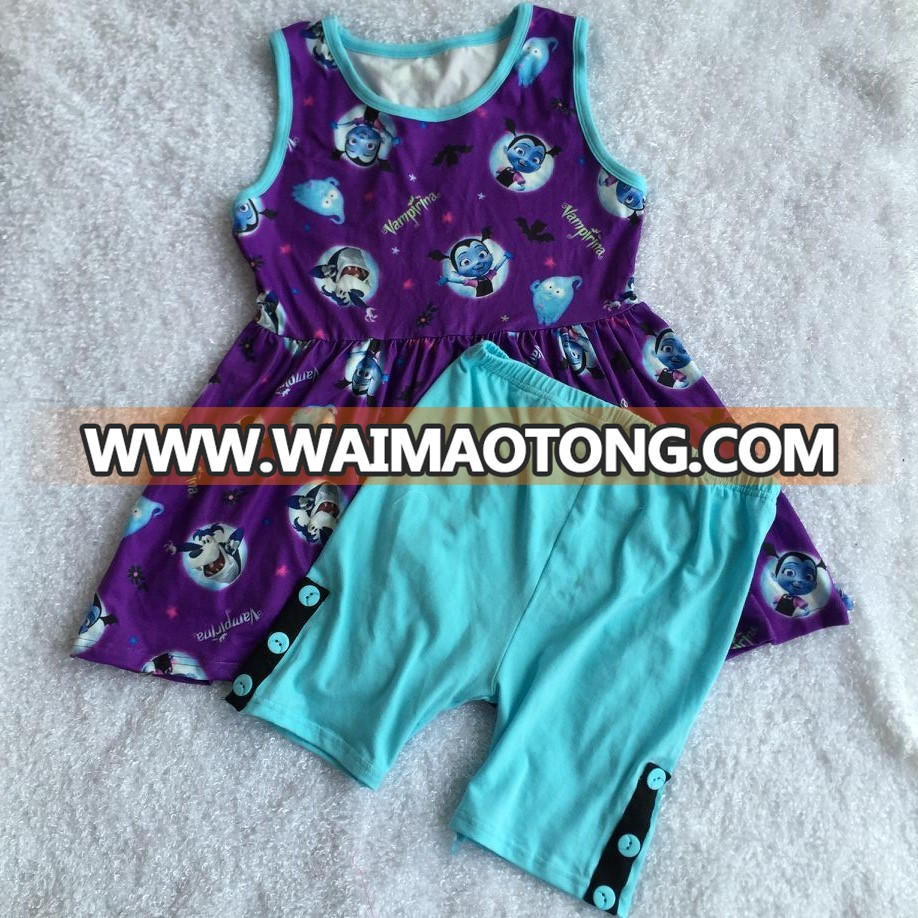 L oem new style wholesale milk silk halloween suit tank top match shorts girl cloth outfits